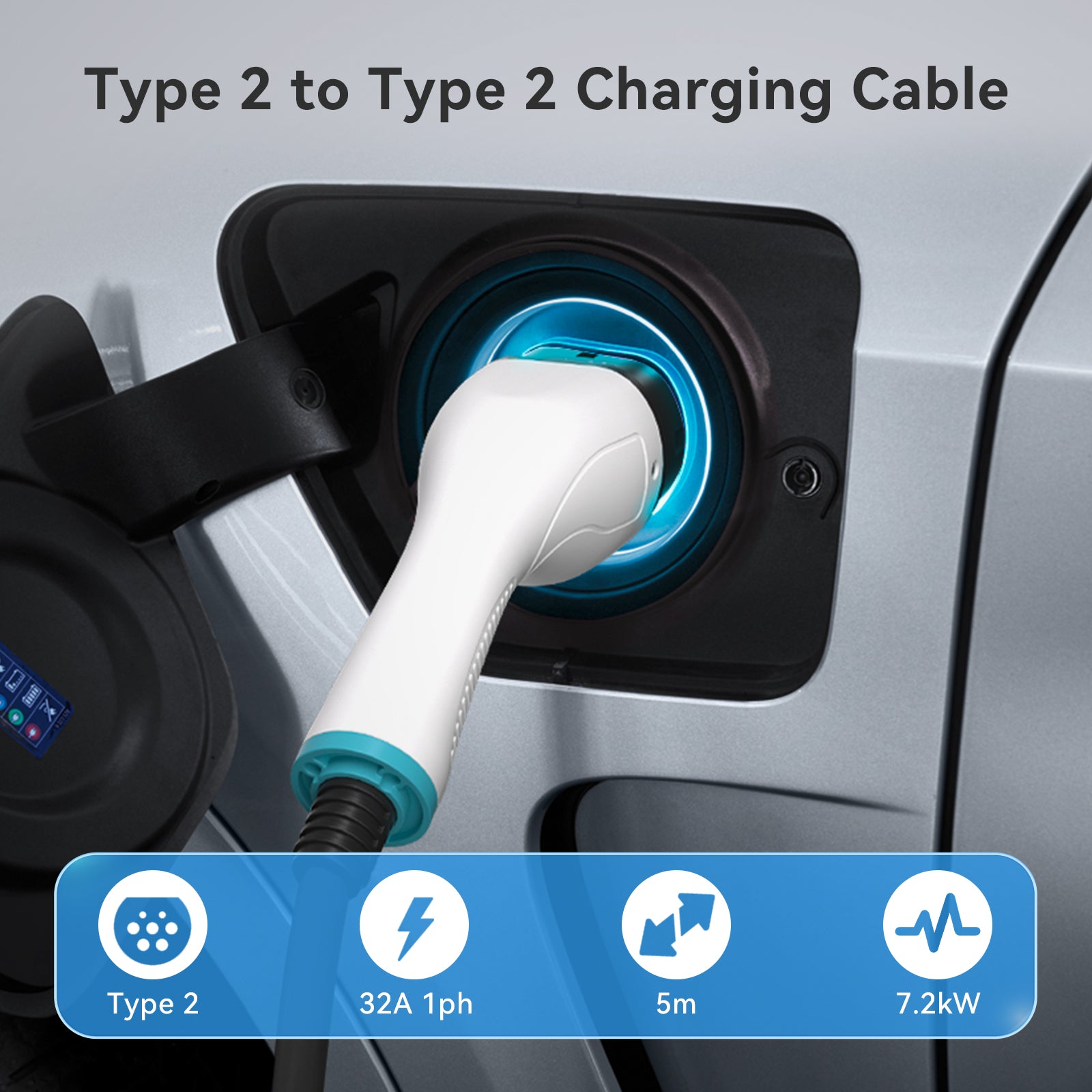 Elevocharge Type 2 to Type 2 EV Charging Cable |32A|7kW/22kW| 5M/7M/10M IEC62196 RCM Certified