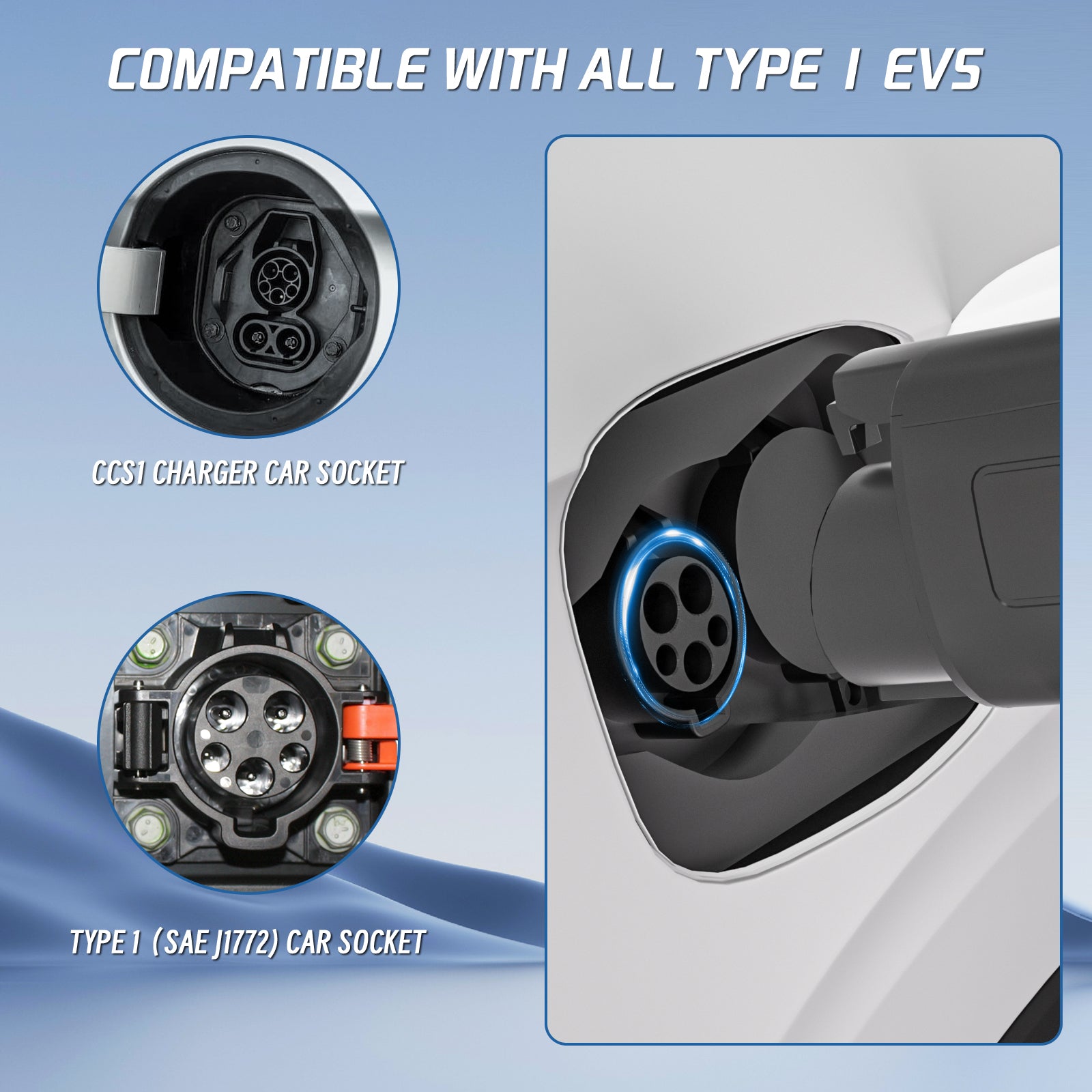 Type 2 to Type 1 EV Charging Cable 32A 7.2KW, IEC 62196 to SAE J1772 Adapter Cable 5 Metre