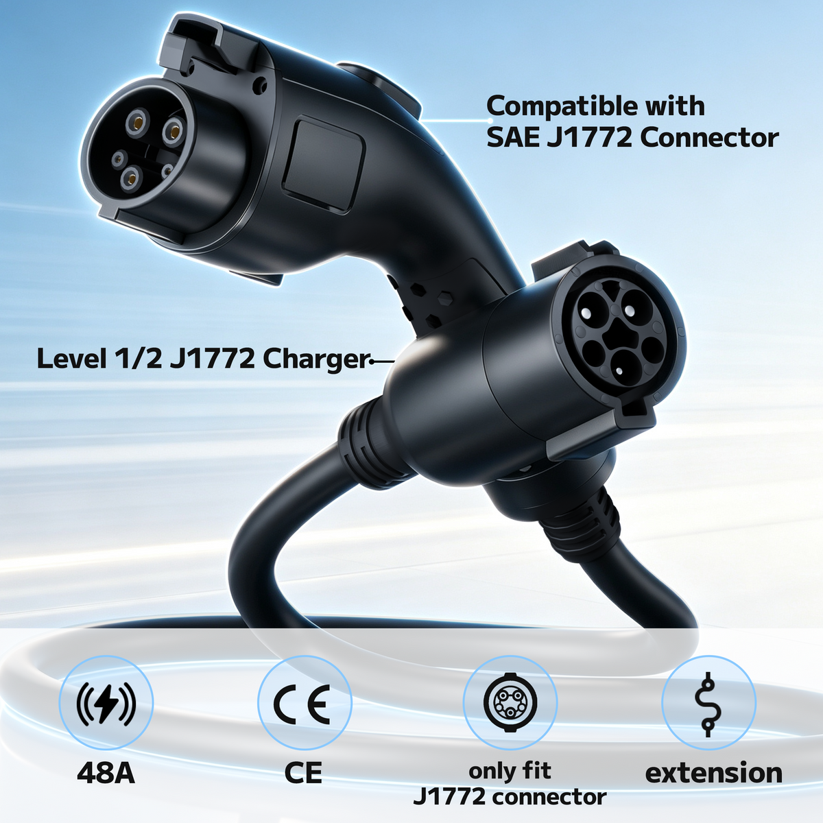 ELEVOCHARGE J1772 EV Charging Extension Cable | 48A / 11kW | 21 ft / 33 ft