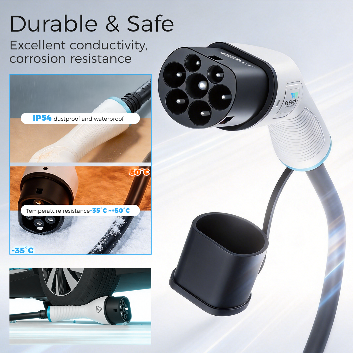 ELEVOCHARGE Type 2 to Type 2 EV Charging Cable | 32A | 7.2kW / 22kW | 5M / 7M / 10M