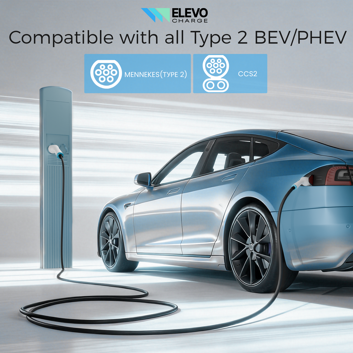 ELEVOCHARGE Type 2 to Type 2 EV Charging Cable | 32A | 7.2kW / 22kW | 5M / 7M / 10M