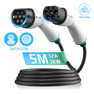 Câble de recharge pour VE Elevocharge Type 2 vers Type 2 |32A|7kW/22kW| 5M/7M/10M certifié IEC62196 RCM