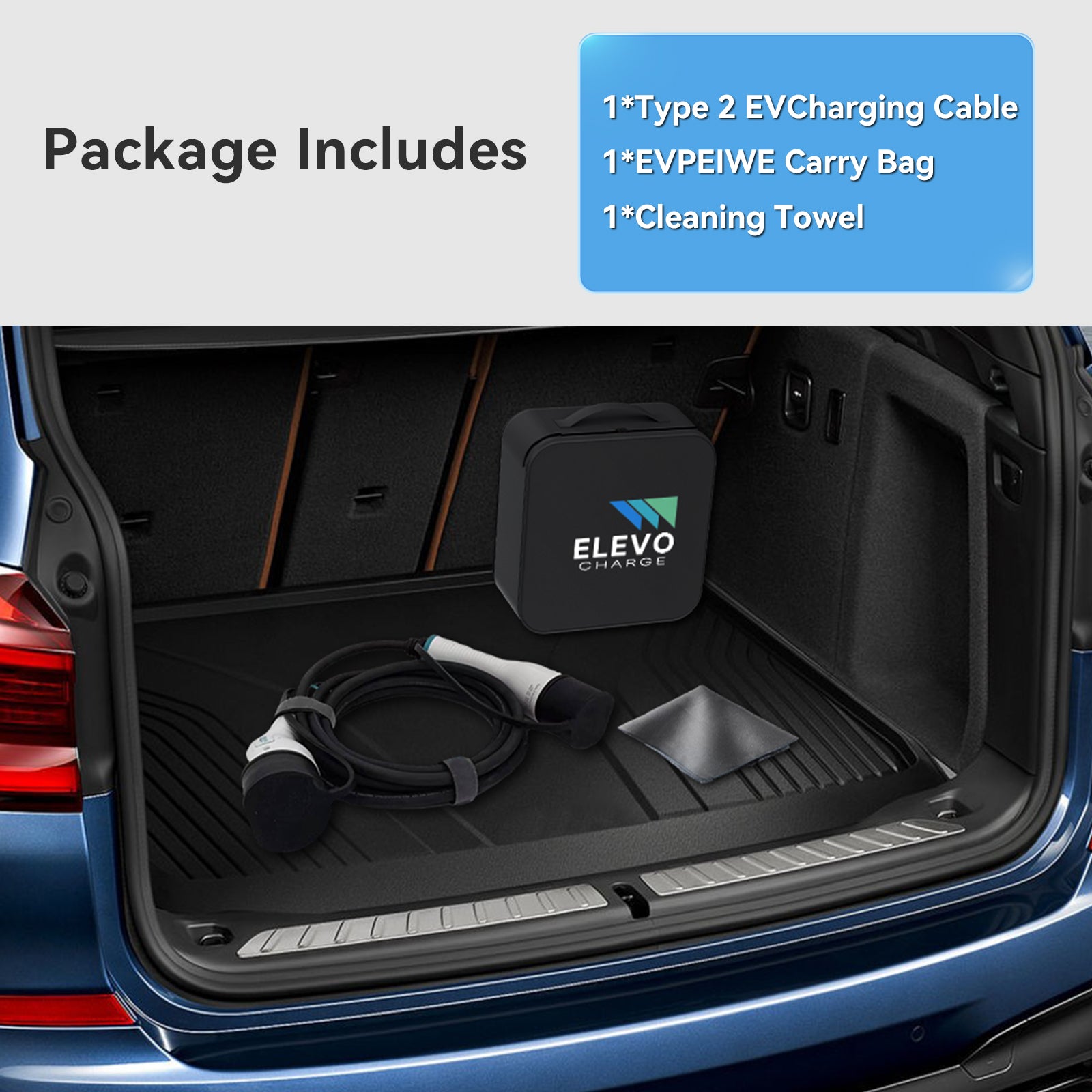 Elevocharge Type 2 to Type 2 EV Charging Cable |32A|7kW/22kW| 5M/7M/10M IEC62196 RCM Certified