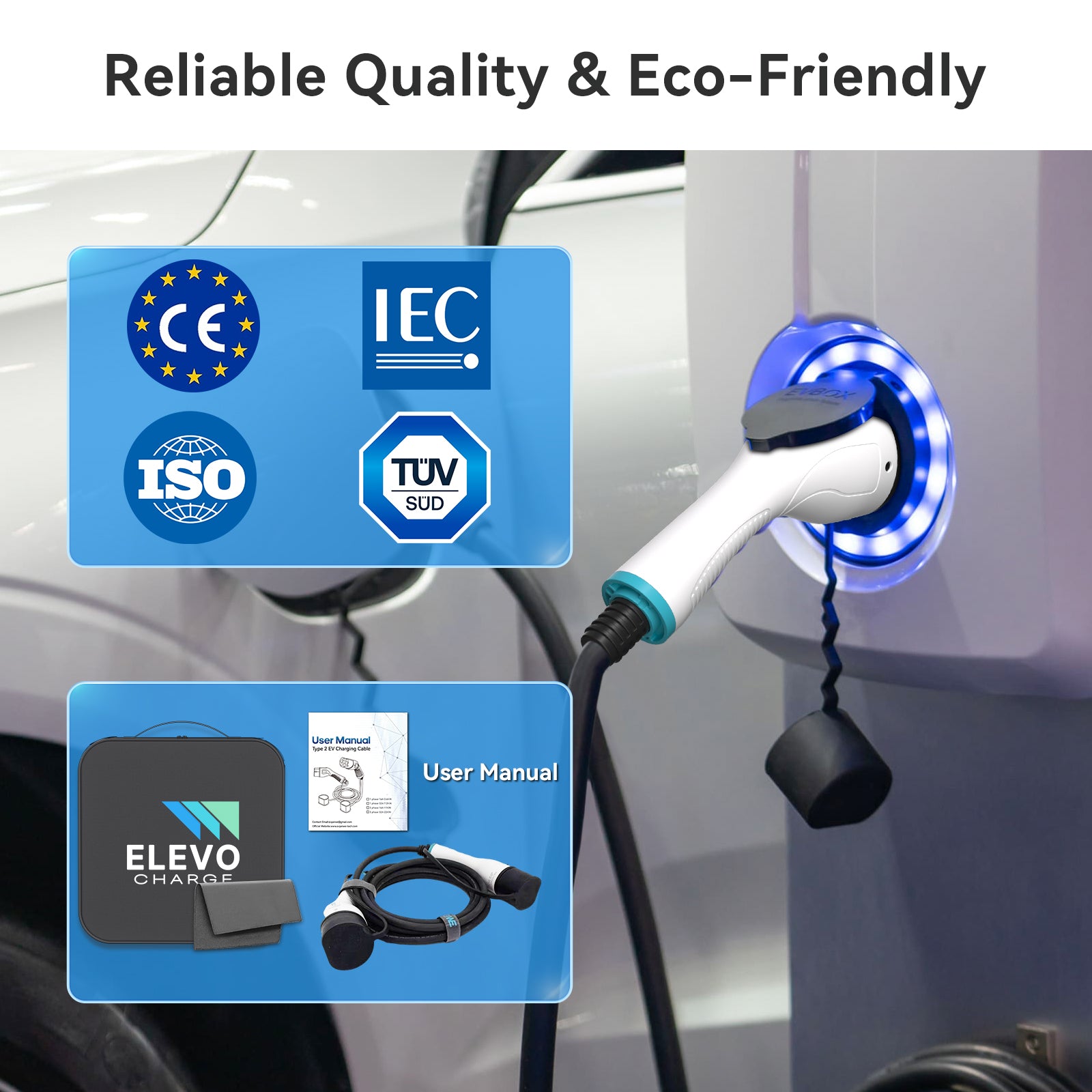 Elevocharge Type 2 to Type 2 EV Charging Cable |32A|7kW/22kW| 5M/7M/10M IEC62196 RCM Certified