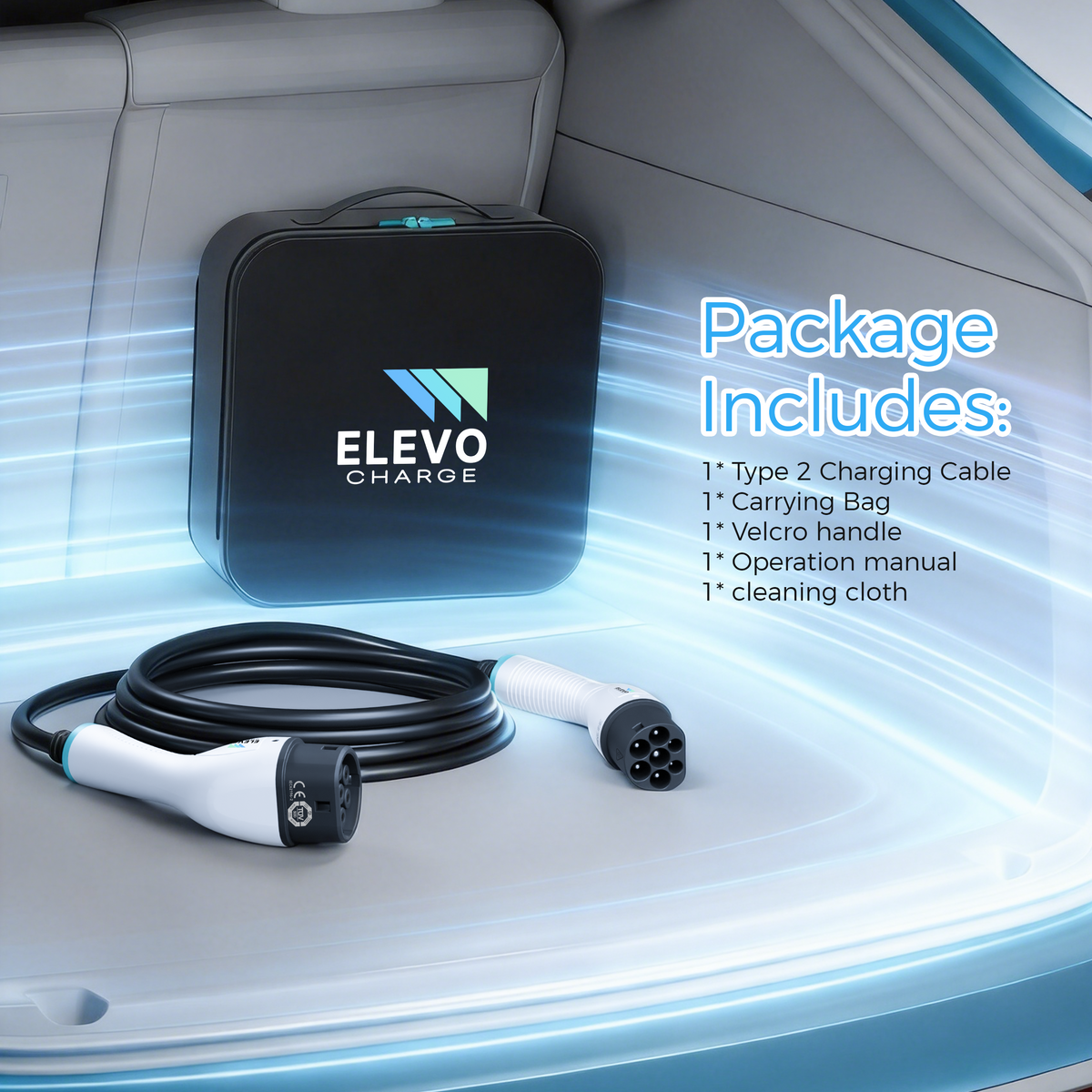 ELEVOCHARGE Type 2 to Type 2 EV Charging Cable | 32A | 7.2kW / 22kW | 5M / 7M / 10M
