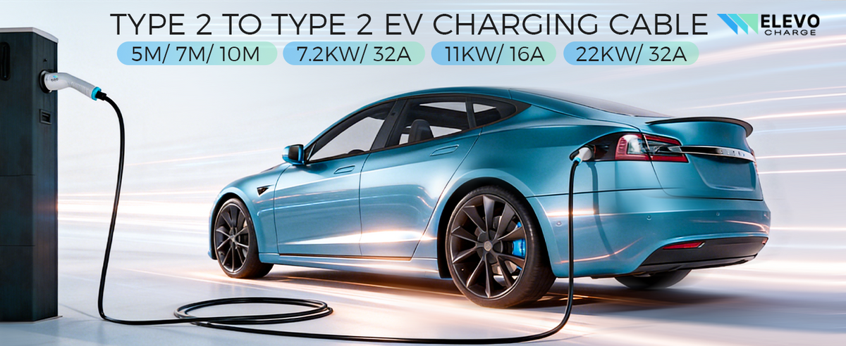 ELEVOCHARGE Type 2 to Type 2 EV Charging Cable | 32A | 7.2kW / 22kW | 5M / 7M / 10M