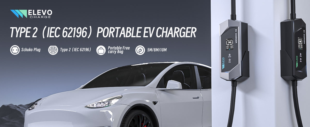 Elevocharge Portable Level 1/2 Type 2 EV Charger | 230V | 16A | Schuko Plug