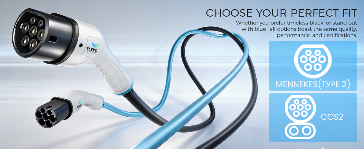 ELEVOCHARGE Type 2 to Type 2 EV Charging Cable | 32A | 7.2kW / 22kW | 5M / 7M / 10M
