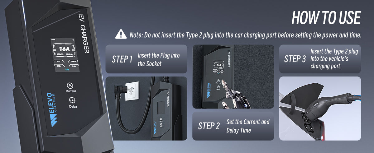 Elevocharge Portable Level 1/2 Type 2 EV Charger | 230V | 16A | Schuko Plug