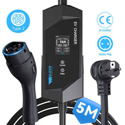 Elevocharge Portable Level 1/2 Type 2 EV Charger | 230V | 16A | Schuko Plug