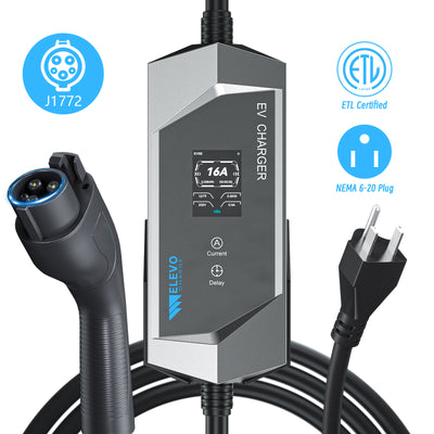 Elevocharge Tragbares Level 1/2 J1772 EV Ladegerät |240V|16 Ampere| NEMA 6-20 Stecker