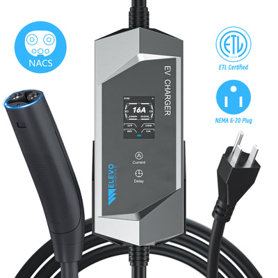 Chargeur de VE portable Elevocharge NACS de niveau 1/2 |240 V|16 A| Prise NEMA 6-20