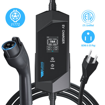 Elevocharge Tragbares Level 1/2 J1772 EV Ladegerät |240V|16 Ampere| NEMA 6-20 Stecker