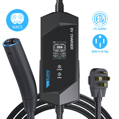 Chargeur EV NACS portable Elevocharge niveau 1/2 | 240 V | 32 A | Prise NEMA 14-50