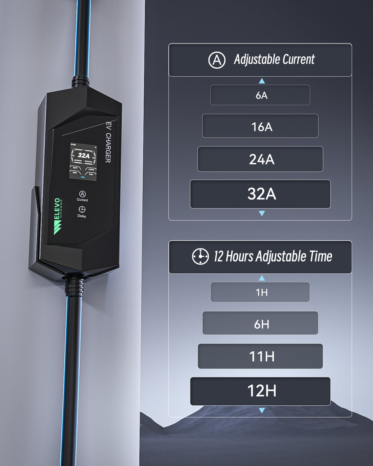 Elevocharge Tragbares Level 1/2 J1772 EV Ladegerät |240V|32 Ampere| NEMA 14-50 Stecker