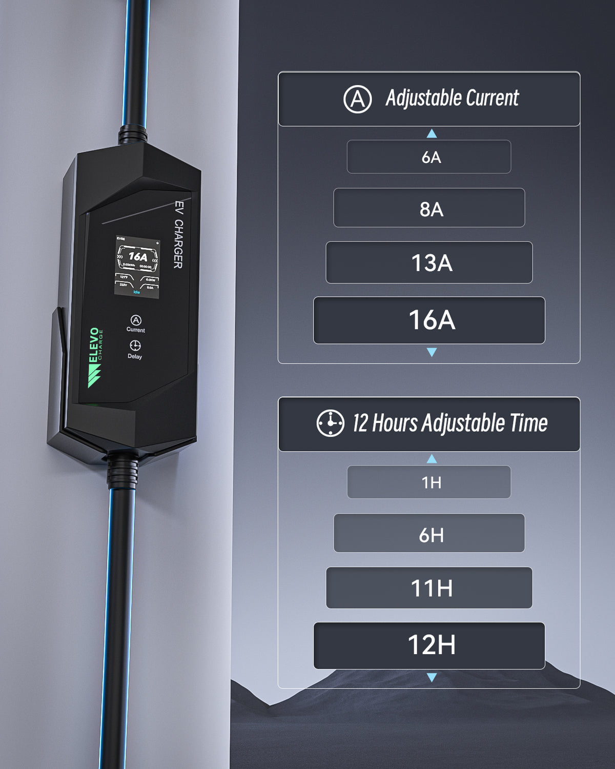 Elevocharge Portable Level 1/2 J1772 EV Charger |240V|16 Amp| NEMA 6-20 Plug