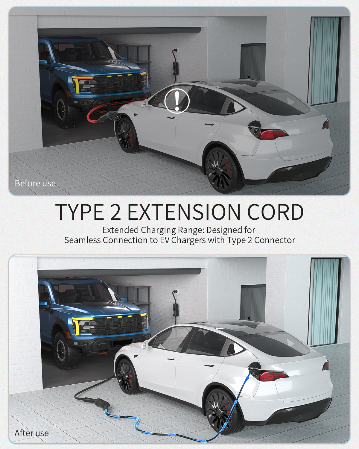 ELEVOCHARGE Type 2 EV Charging Extension Cable |7.2kW / 22kW,32A|5m/8m/10m|Safety Lock