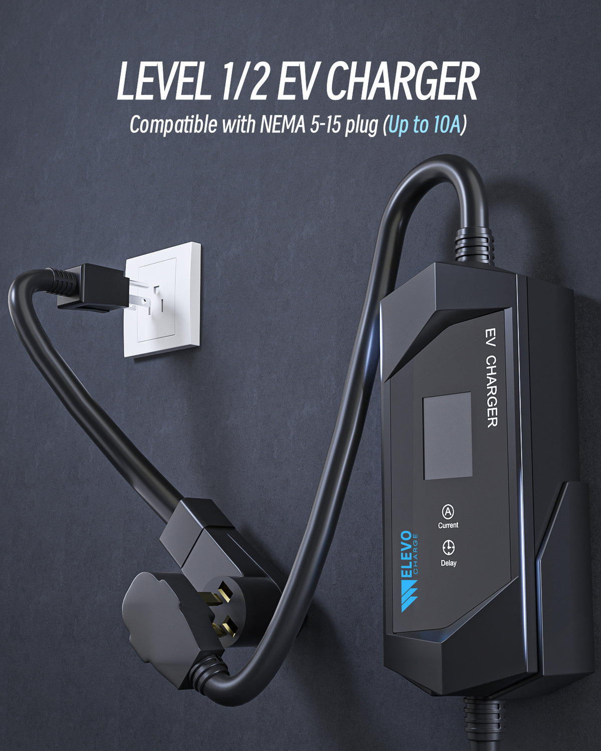 Chargeur de VE portable Elevocharge Niveau 1/2 J1772 |240V|40 Ampères| Prise NEMA 14-50
