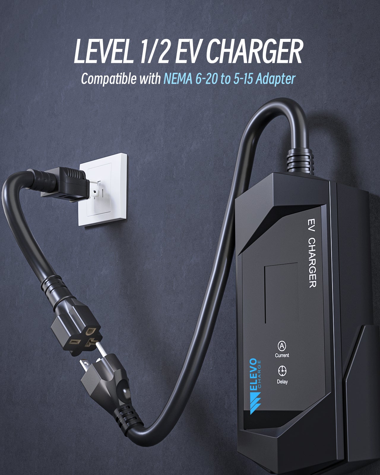 Elevocharge Portable Level 1/2 J1772 EV Charger |240V|16 Amp| NEMA 6-20 Plug