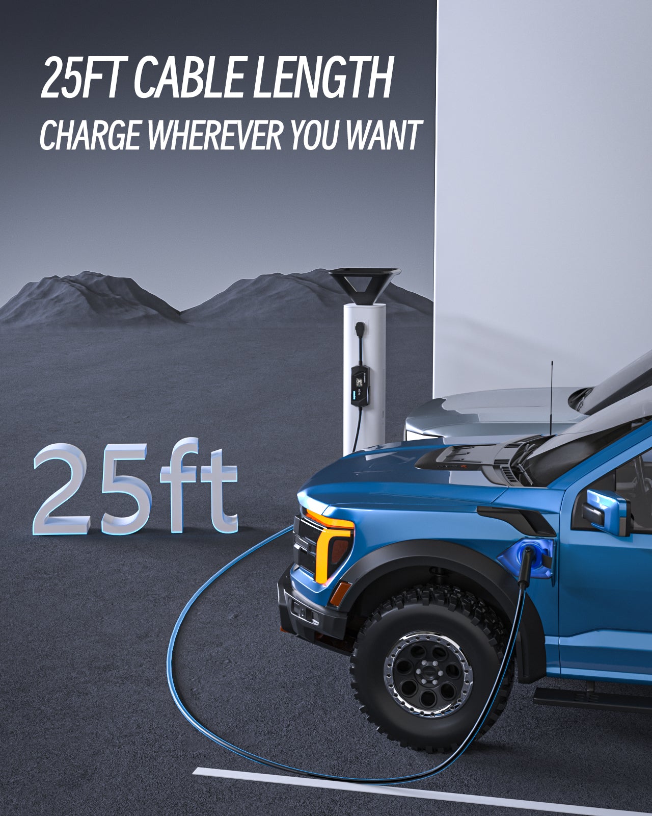 Elevocharge SAE J1772 EV Charger, 16/32/40A Adjustable, 25FT Cable, Black/Silver Optional