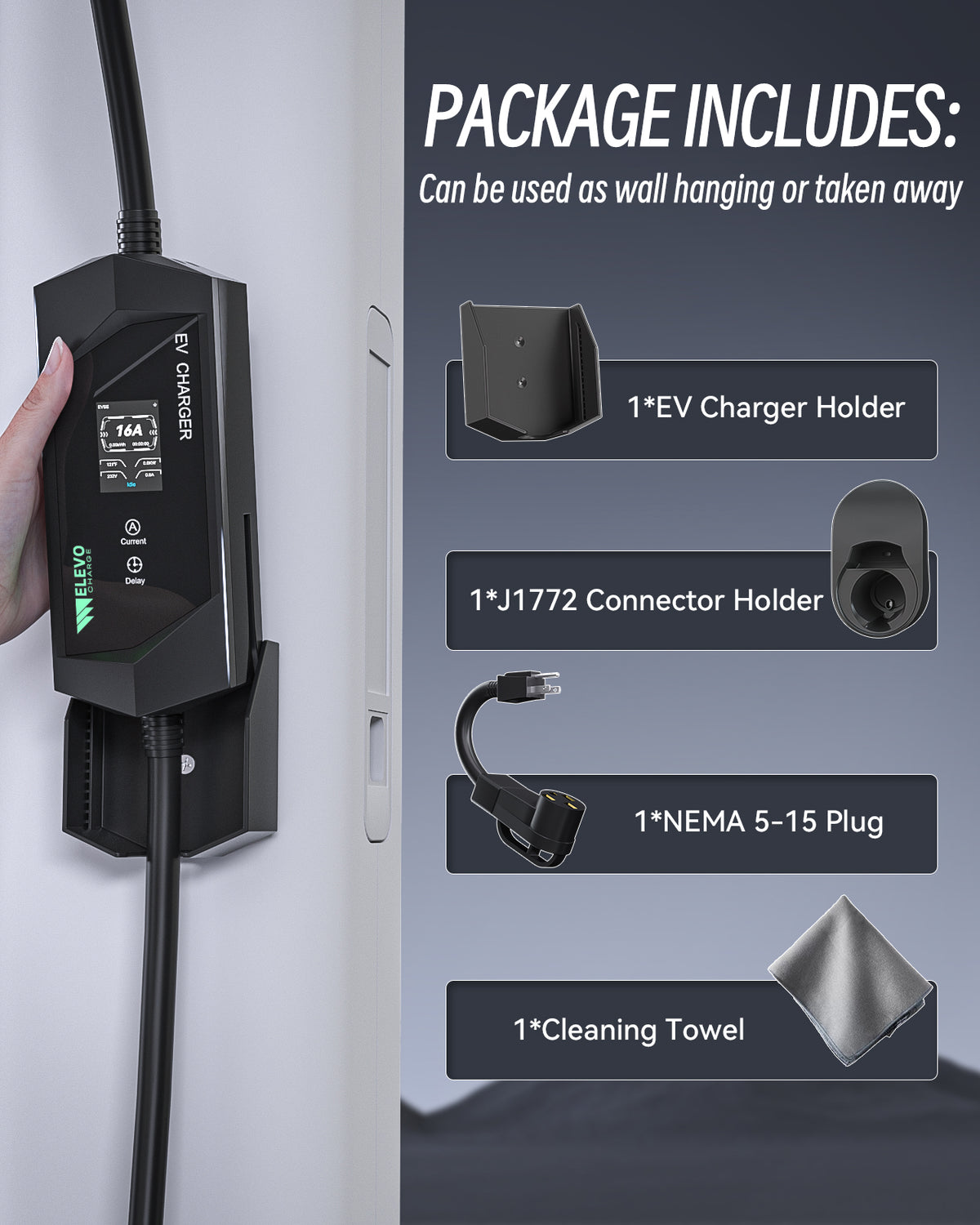 Elevocharge Portable Level 1/2 J1772 EV Charger |240V|16 Amp| NEMA 6-20 Plug