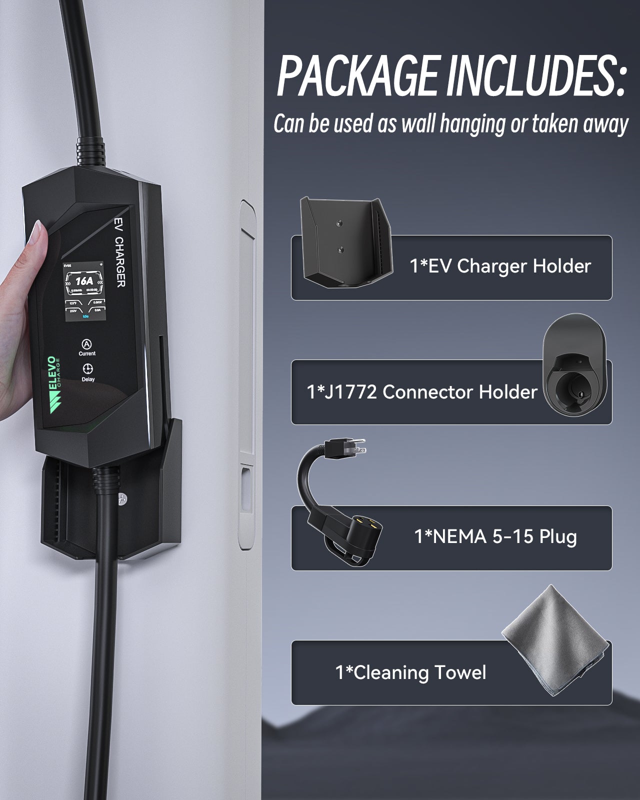 Elevocharge Portable Level 1/2 J1772 EV Charger |240V|16 Amp| NEMA 6-20 Plug