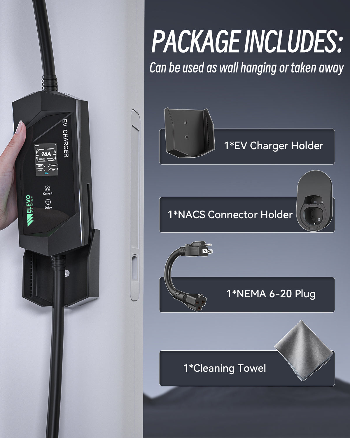 ELEVOCHARGE Portable Level 1/2 NACS EV Charger | 120V/240V | 16 Amp | NEMA 6-20 Plug