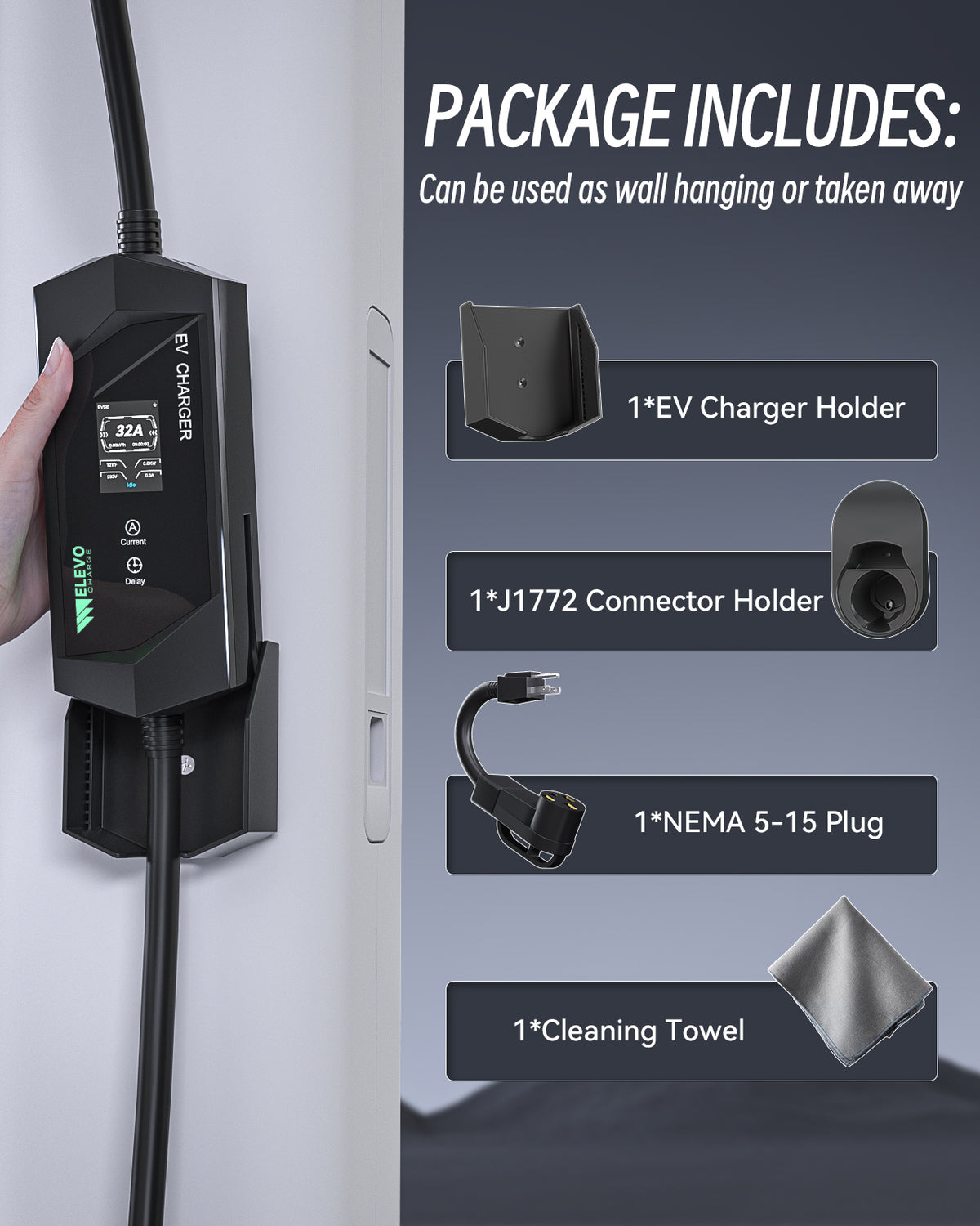 Elevocharge Tragbares Level 1/2 J1772 EV Ladegerät |240V|32 Ampere| NEMA 14-50 Stecker