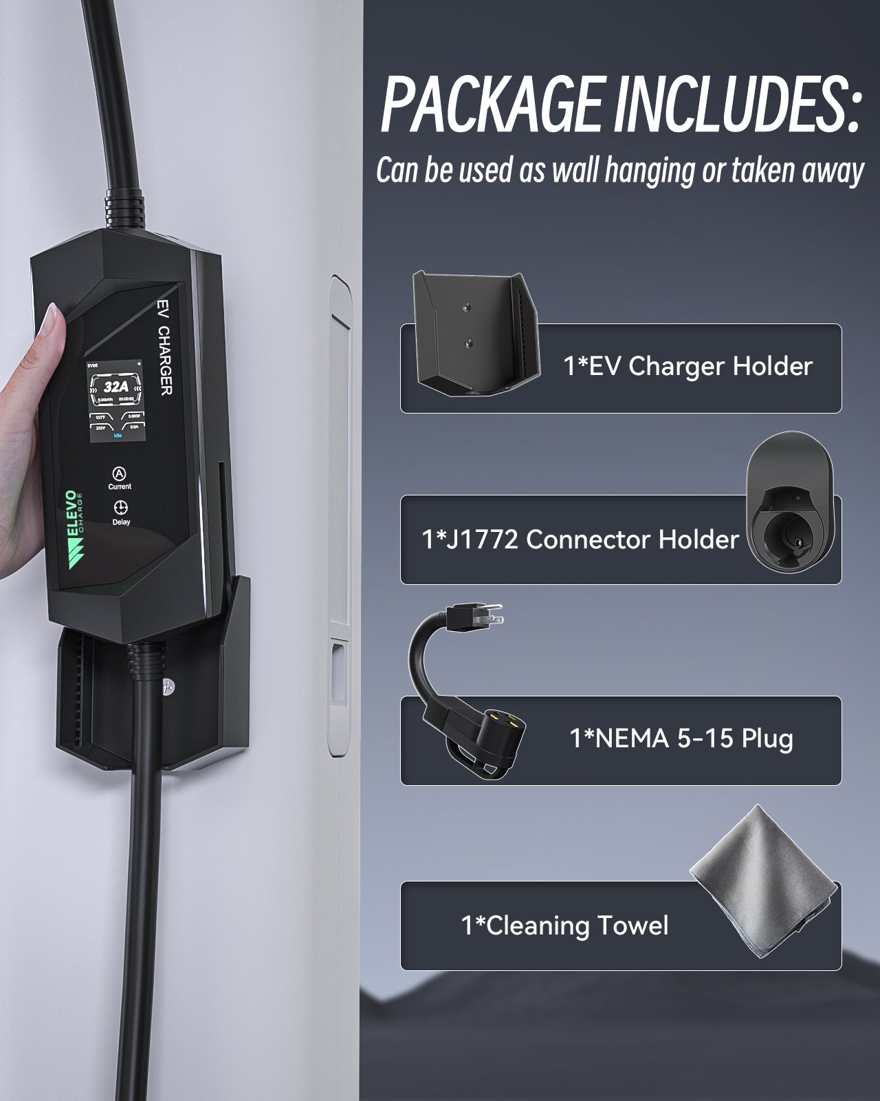 Elevocharge Tragbares Level 1/2 J1772 EV Ladegerät |240V|32 Ampere| NEMA 14-50 Stecker
